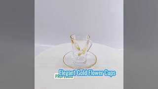 High Quality Premium Glass Gold Flower Printing Coffee Cup Set