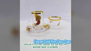 Elegant Gold Rim Glass Tea Cup Set for Home and Cafe
