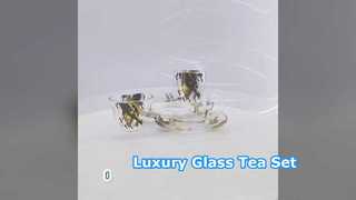 Premium Glass Tea Cup Set Modern Gold and Black Design