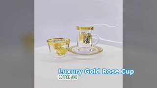 Luxury Gold Rose Embossed Glass Tea Cup