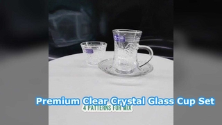 Premium Clear Crystal Glass Cup Set with Saucer – Elegant Tea & Coffee Glassware for Home & Café